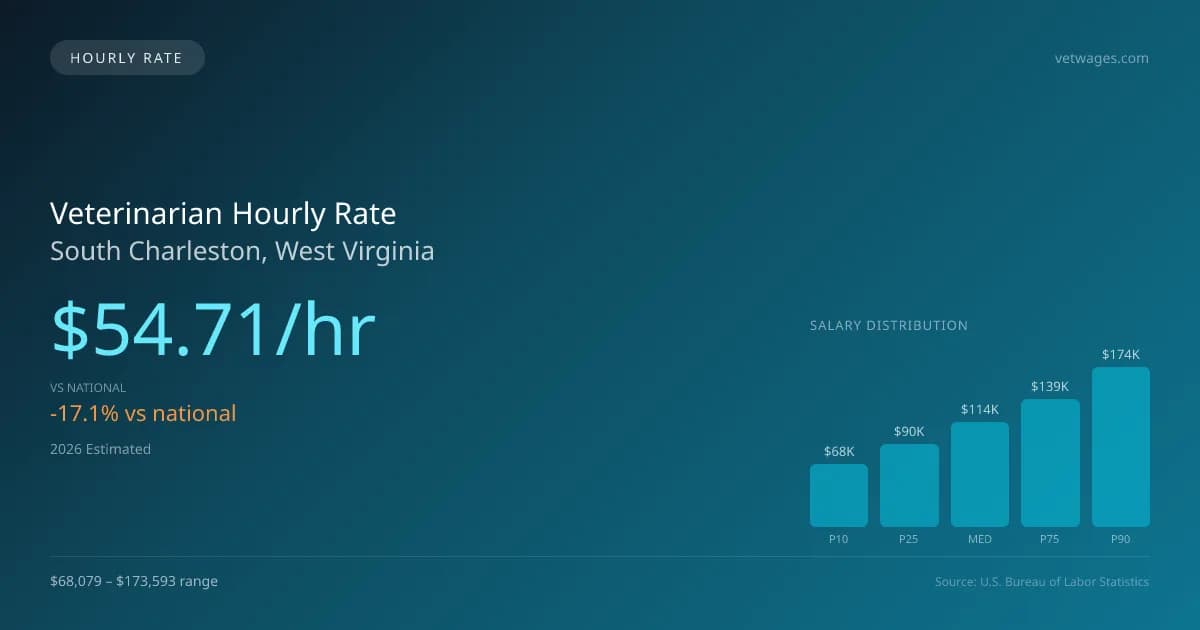 Veterinarian Hourly Rate in South Charleston, WV — 2026 est., based on 2025 BLS